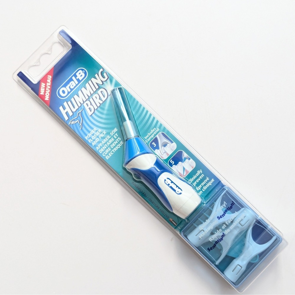 Oral-B Humming Bird Power Flosser & Pick Blue New Sealed 2003 Battery Powered